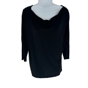 Talbots Top Womens Petite 1XP Black 3/4 Sleeve Boat Neck Rayon Stretch Knit NEW